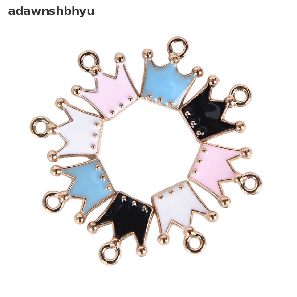 Adawnshbhyu 10Pcs /Set Enamel Alloy Mahkota Kecil Ch Liontin Perhiasan DIY Membuat Craft Hadiah ID