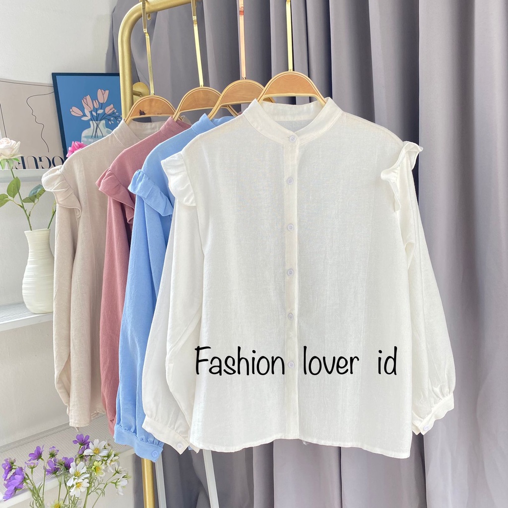 Pakaian wanita lengan panjang / Atasan wanita korean style bahan linen import