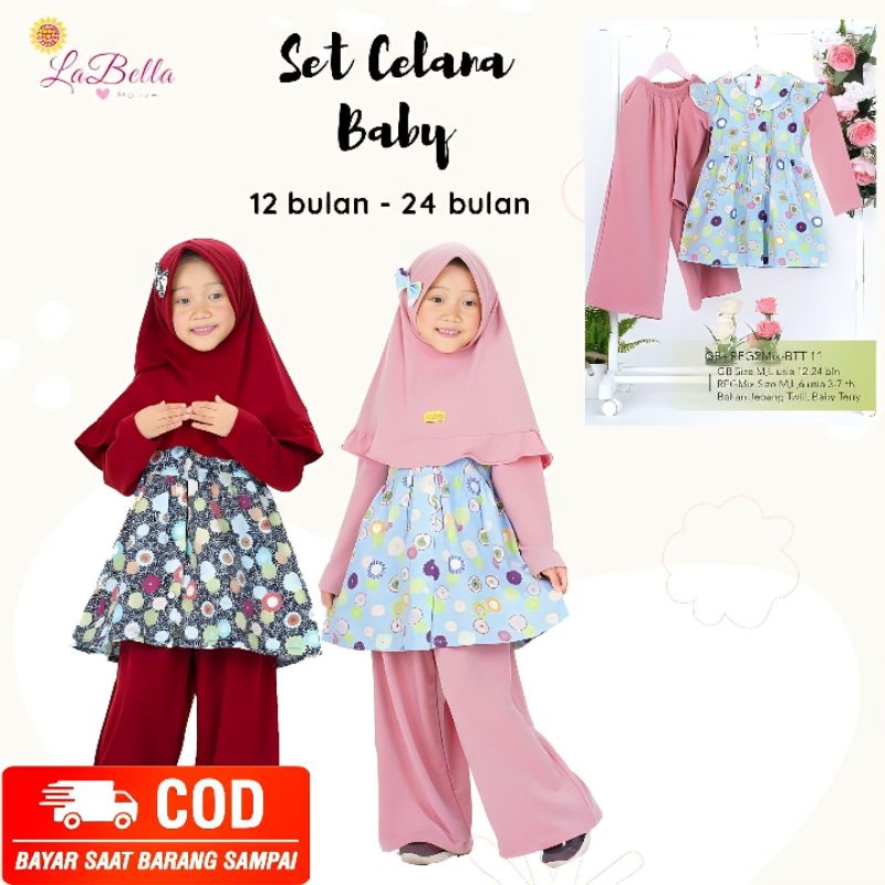 LABELLA SETELAN MUSLIM ANAK PEREMPUAN BALITA USIA 12 - 24 BULAN BTT SERIE BLOUSE TUNIK BAHAN BAHAN K