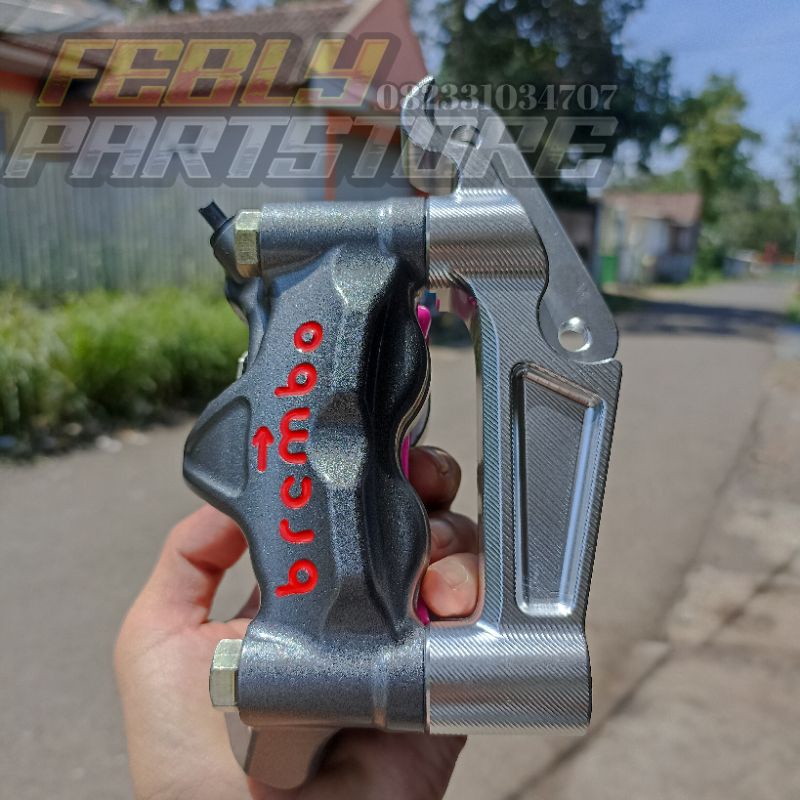 KALIPER BREMBO GP4 SET BREKET IMPORT P100 PITCH 100 NINJA R RR SS KALIPER BREMBO GP4 4P 4 PISTON IMP