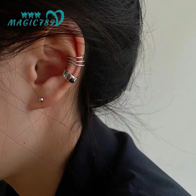 Magic789 3 Pcs Stylish Non Piercing Silver Geometris Klip Anting Set Untuk Wanita Perempuan Minimalis Cuff Earring Perhiasan Hadiah