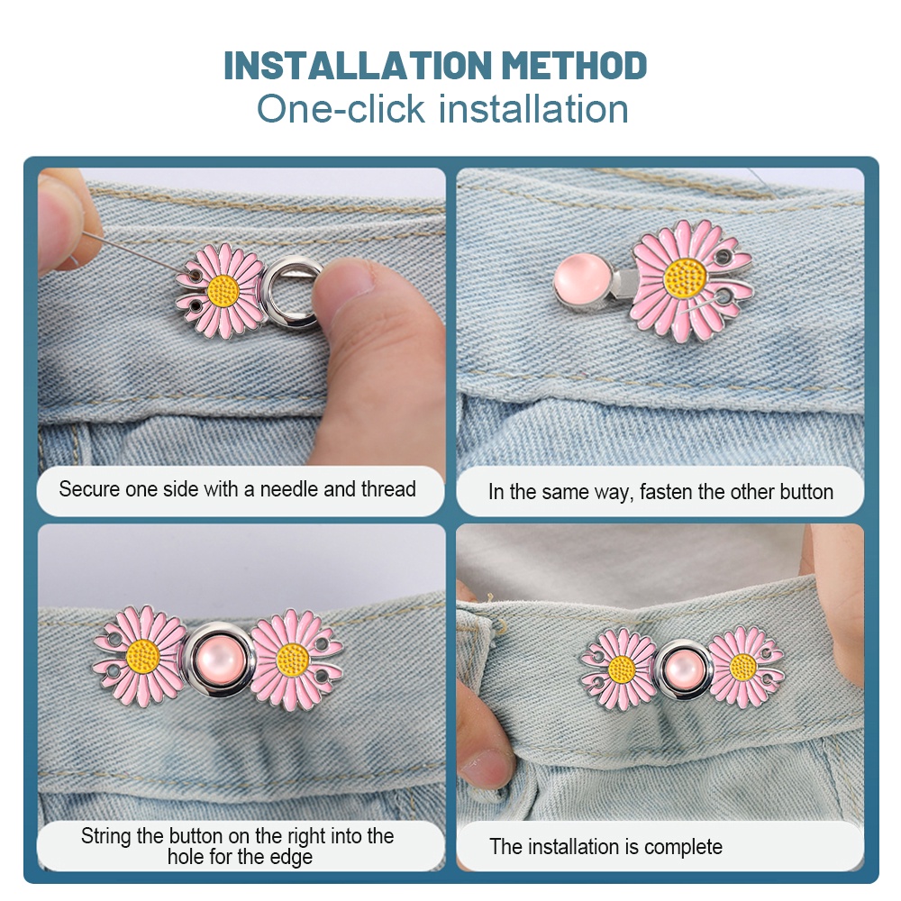 [Harga Grosir] DIY Kancing Jahit Tak Terlihat Adjustable Jeans Pinggang Tombol Ditarik Dilepas Mode Daisy Pola Penyesuaian Pinggang Klip Logam