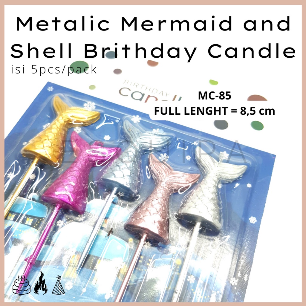 Metalic Mermaid and Sheels Candle / Lilin Mermaid dan Kerang / 5 pcs