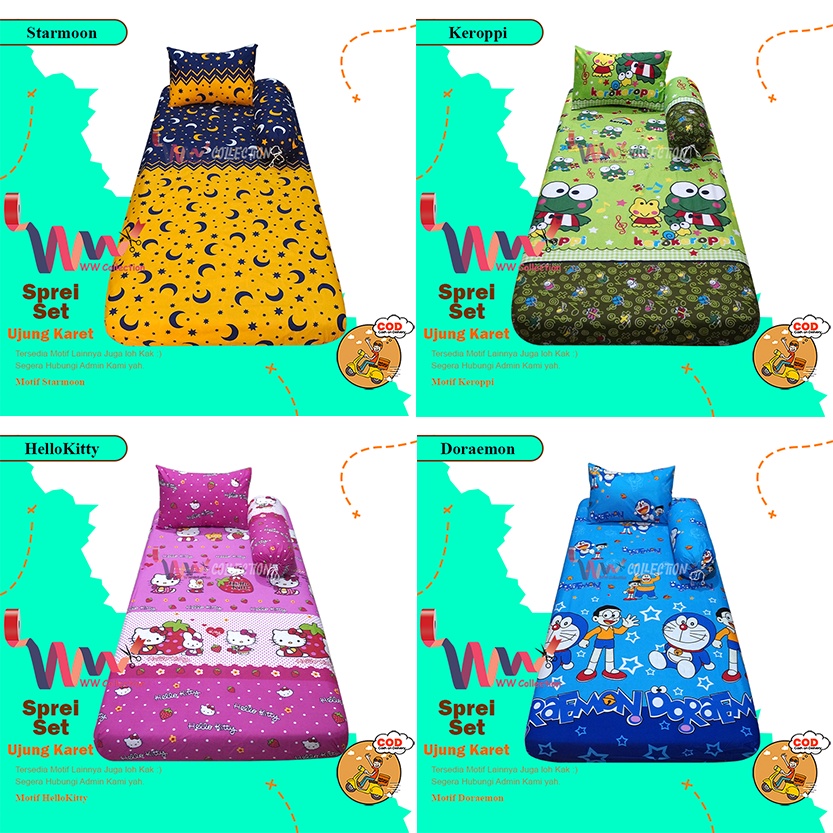 Sprei Single ukuran 120x200cm Sudut Karet Motif Aesthetic Kotak Kotak dan Polos