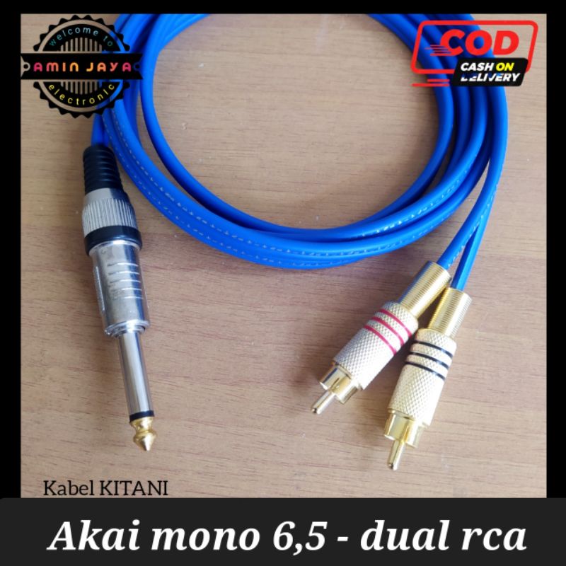 Kabel jack akai mono 6,5 to dual rca / jack akai mono to rca