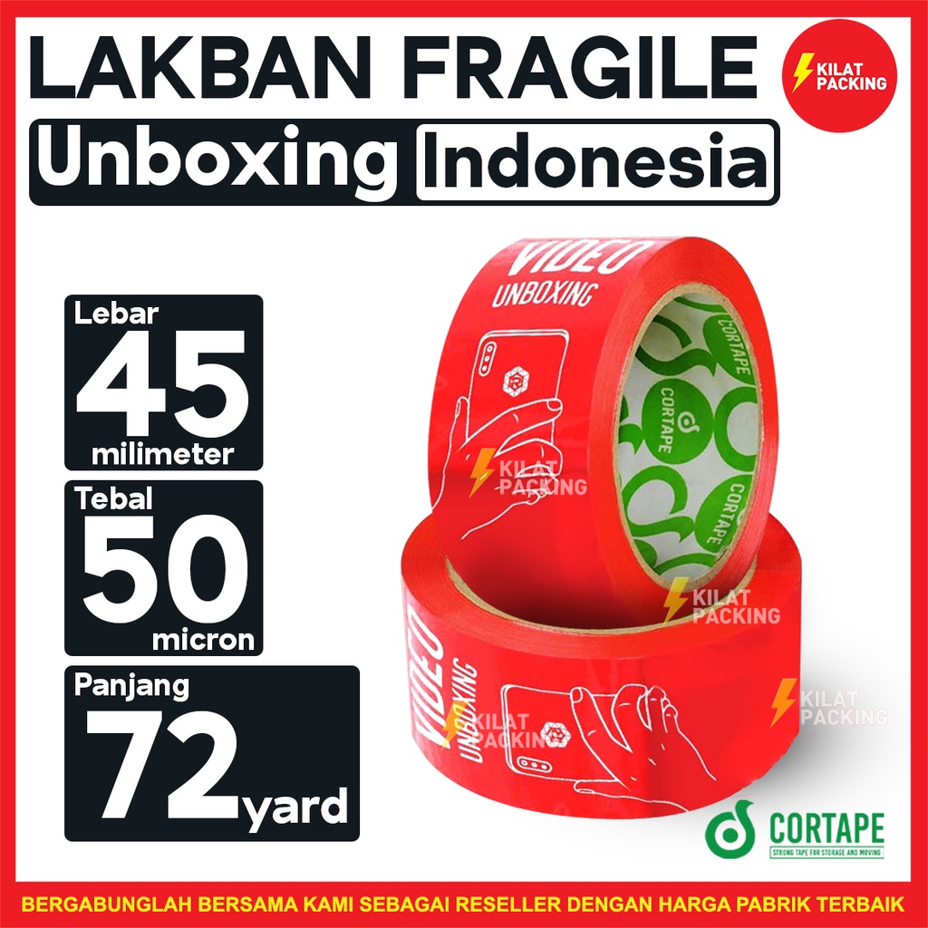 

Lakban / Isolasi / Selotip Fragile with Video Unboxing Bahasa Indonesia - 45 mm x 72 yard Murah SATUAN