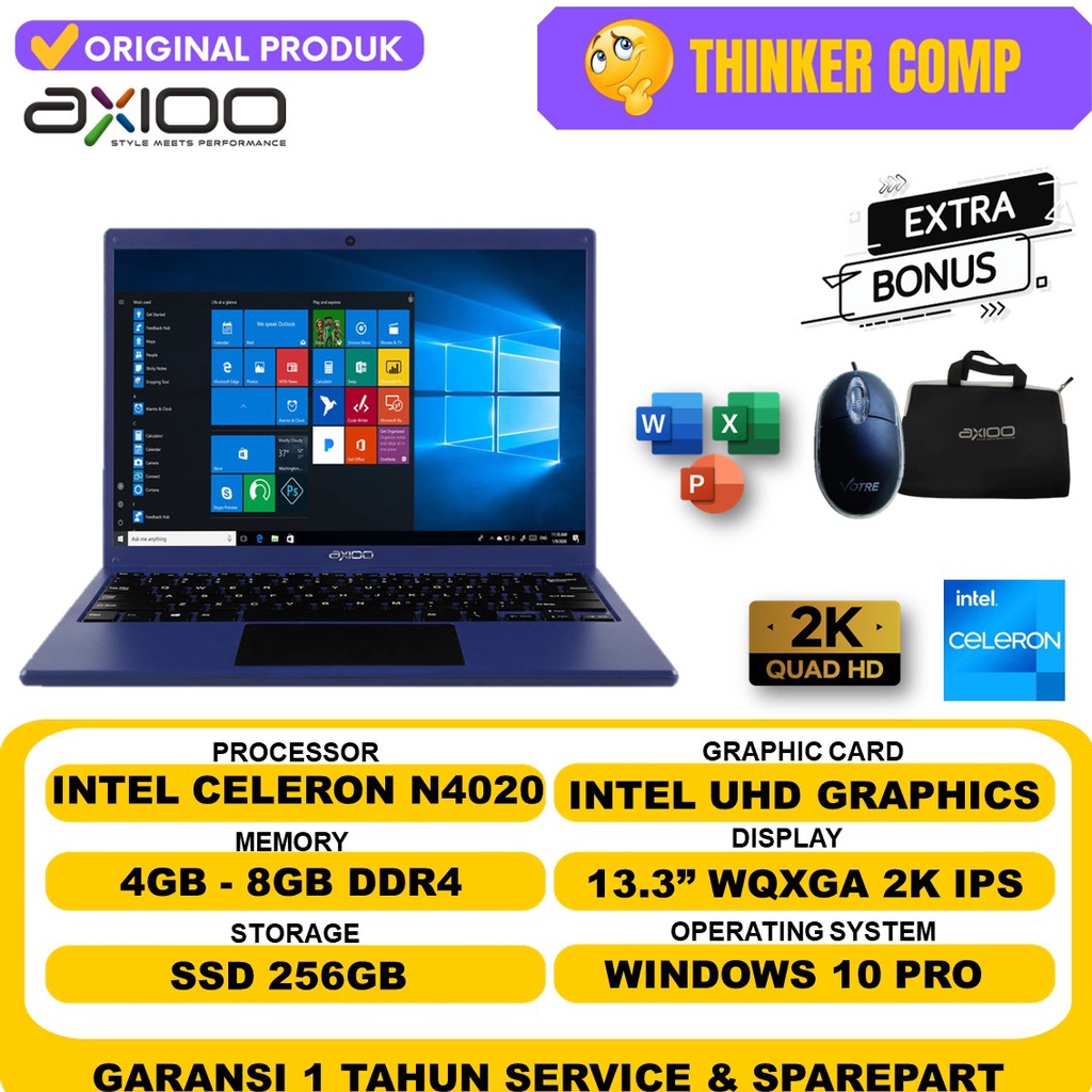 LAPTOP SEKOLAH BARU AXIOO MYBOOK 14F N4020 RAM 8GB 256GB SSD WQXGA IPS WIN10PRO