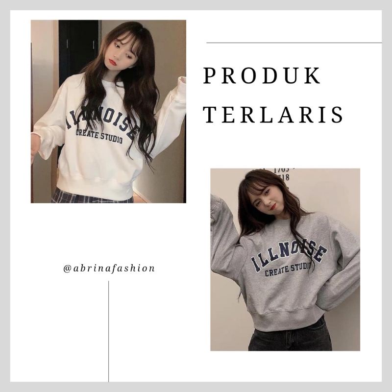 ILLNOISE SWEATER BASIC FLEECE TEBAL FASHION OUTERWEAR OVERSIZE CREWNECK WANITA REMAJA KOREAN STYLE M