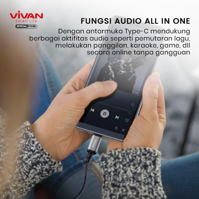 VIVAN Kabel Converter Type C to Jack AUX 3.5mm VAC01 Audio All in One-Garansi Resmi original