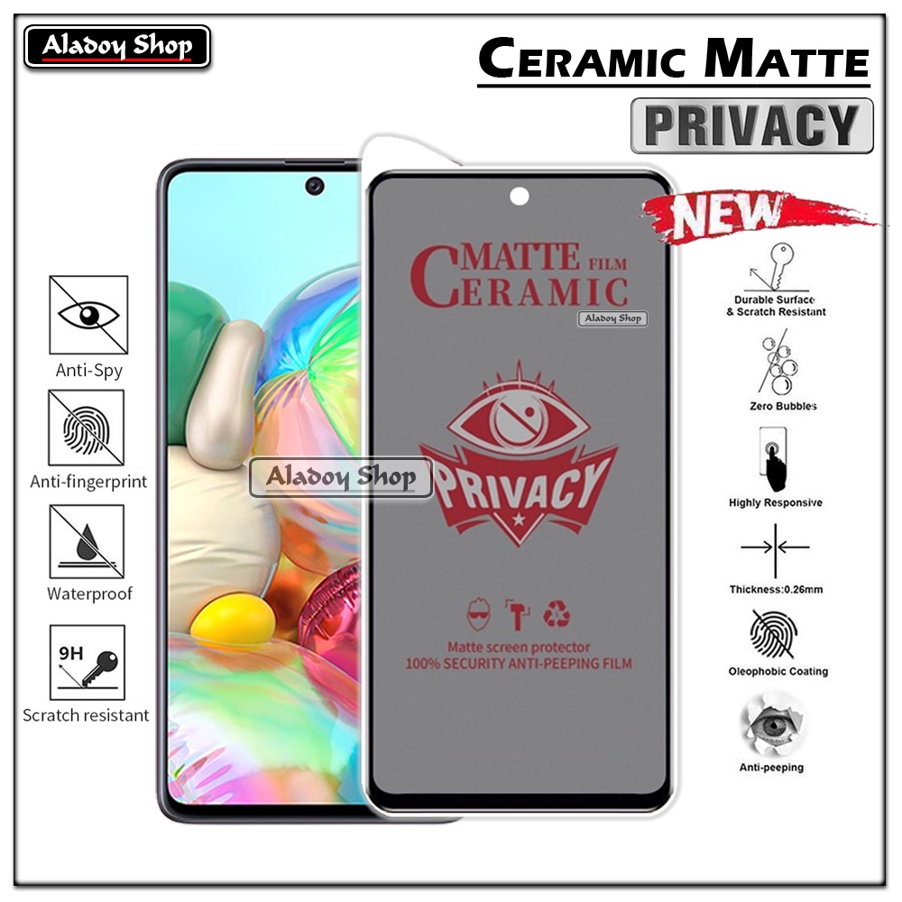 Tempered Glass Anti SPY Samsung A71 Anti Gores Privacy + Tempered Glass kamera dan Skin Carbon