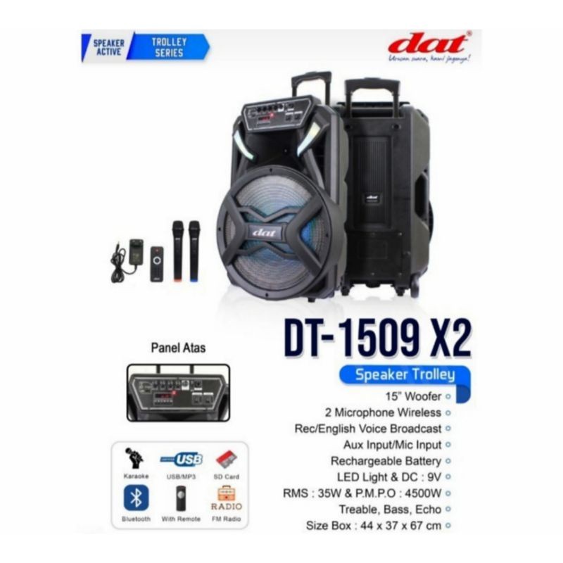 Speaker Trolley DAT DT 1509 Portable Speaker Bluetooth Troli 15 inci