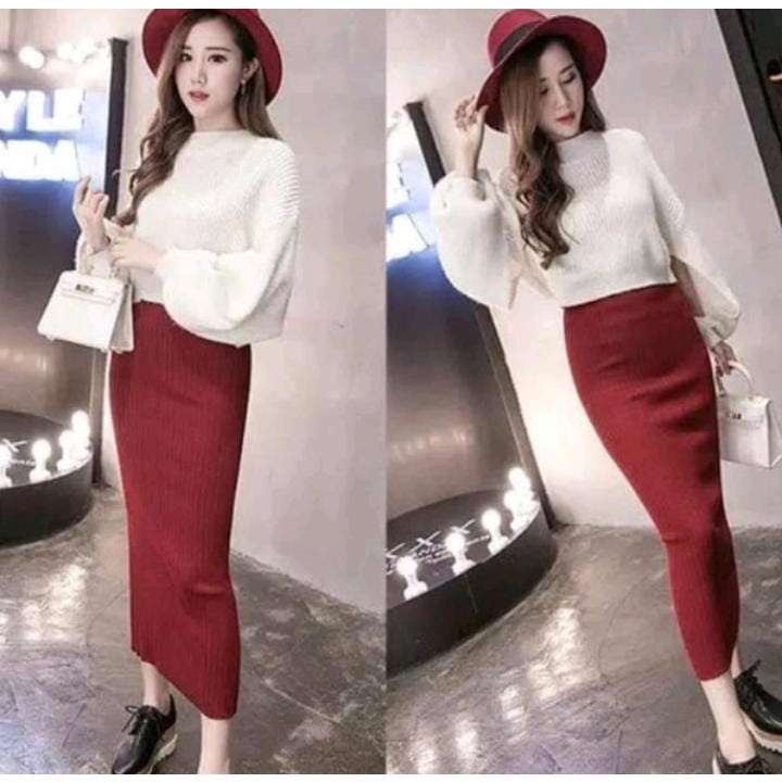 ROK SPAN RAJUT ROK PANJANG WANITA KEKINIAN