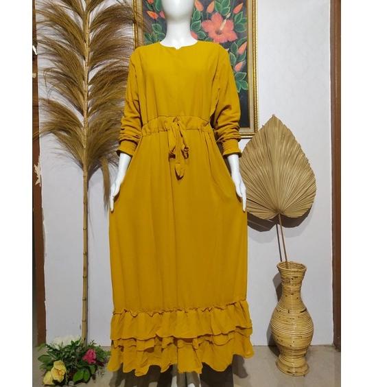 {BRL.10De22ᴿ} Gamis Polos Ruffle / Rempel Ceruty Full Furing STANDAR (Ld110) DAN JUMBO(Ld120)