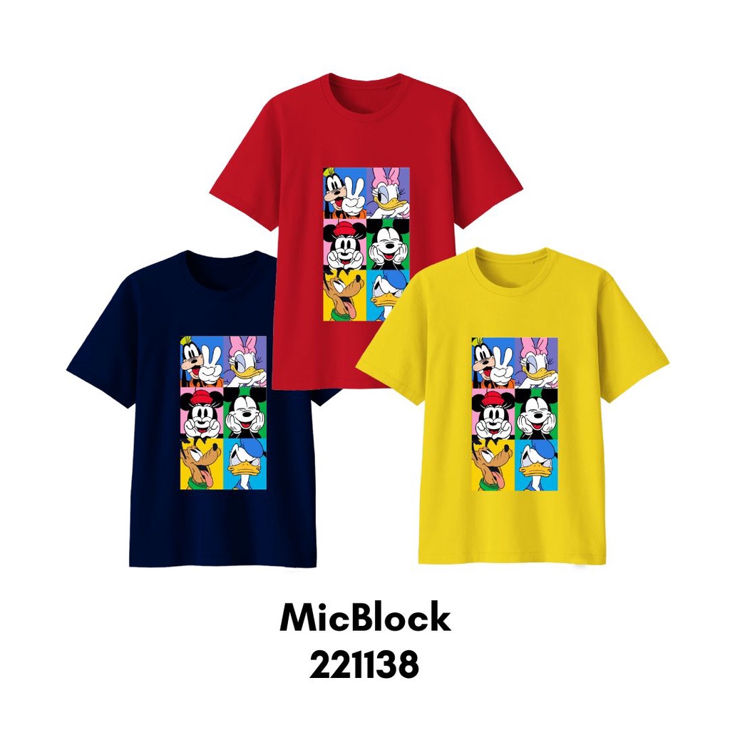 Baju Kaos Kartun Mickey Block Series Ready Size Bayi Sampai Dewasa Bigsize Bahan Katun Combed 30s Premium