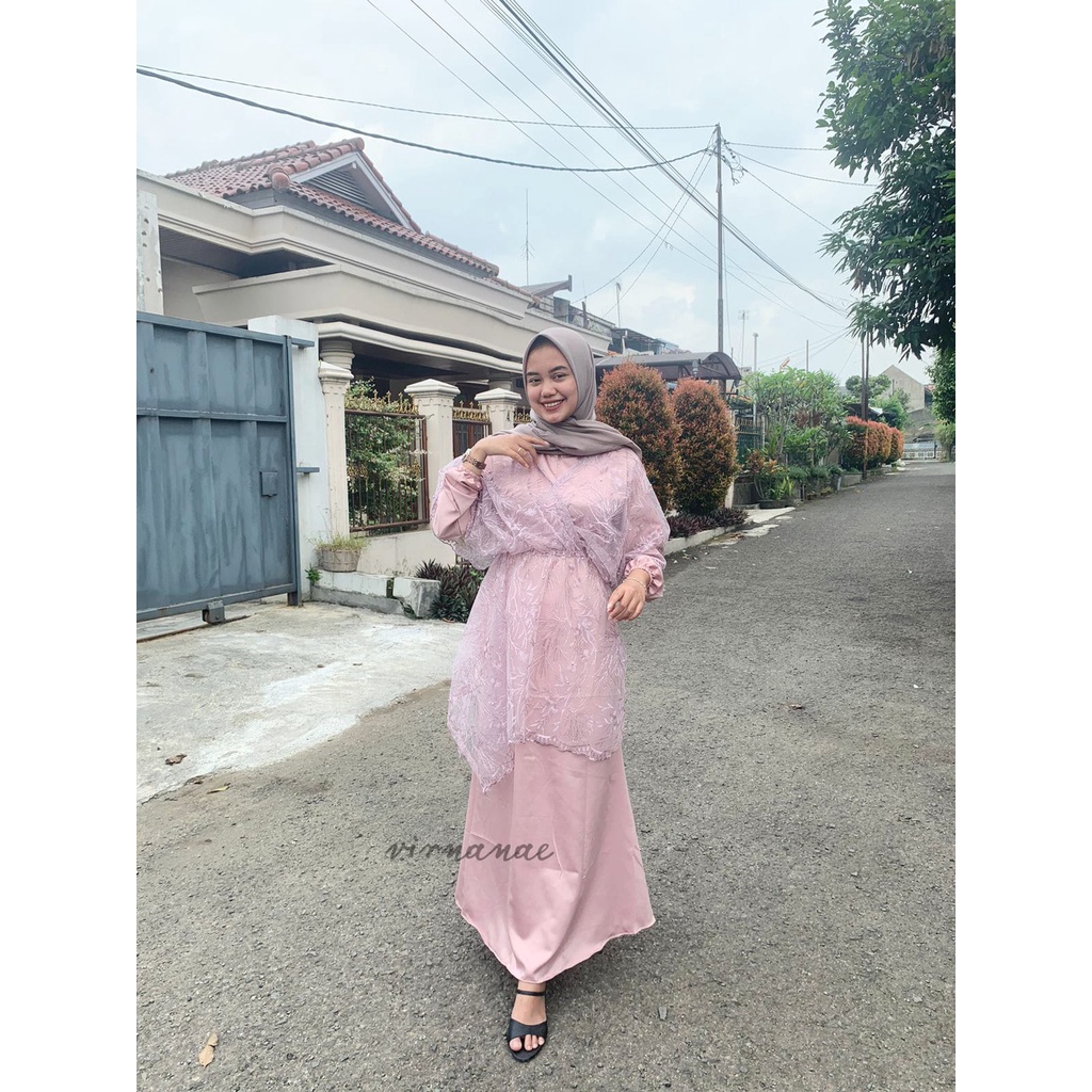 (READY STOCK ) Salwa Dress Baju Pesta Kondangan Wanita Modern Bridesmaid Wedding dan Wisuda Bahan Maxmara mix Tille Ukuran Jumbo L-XL-XXL