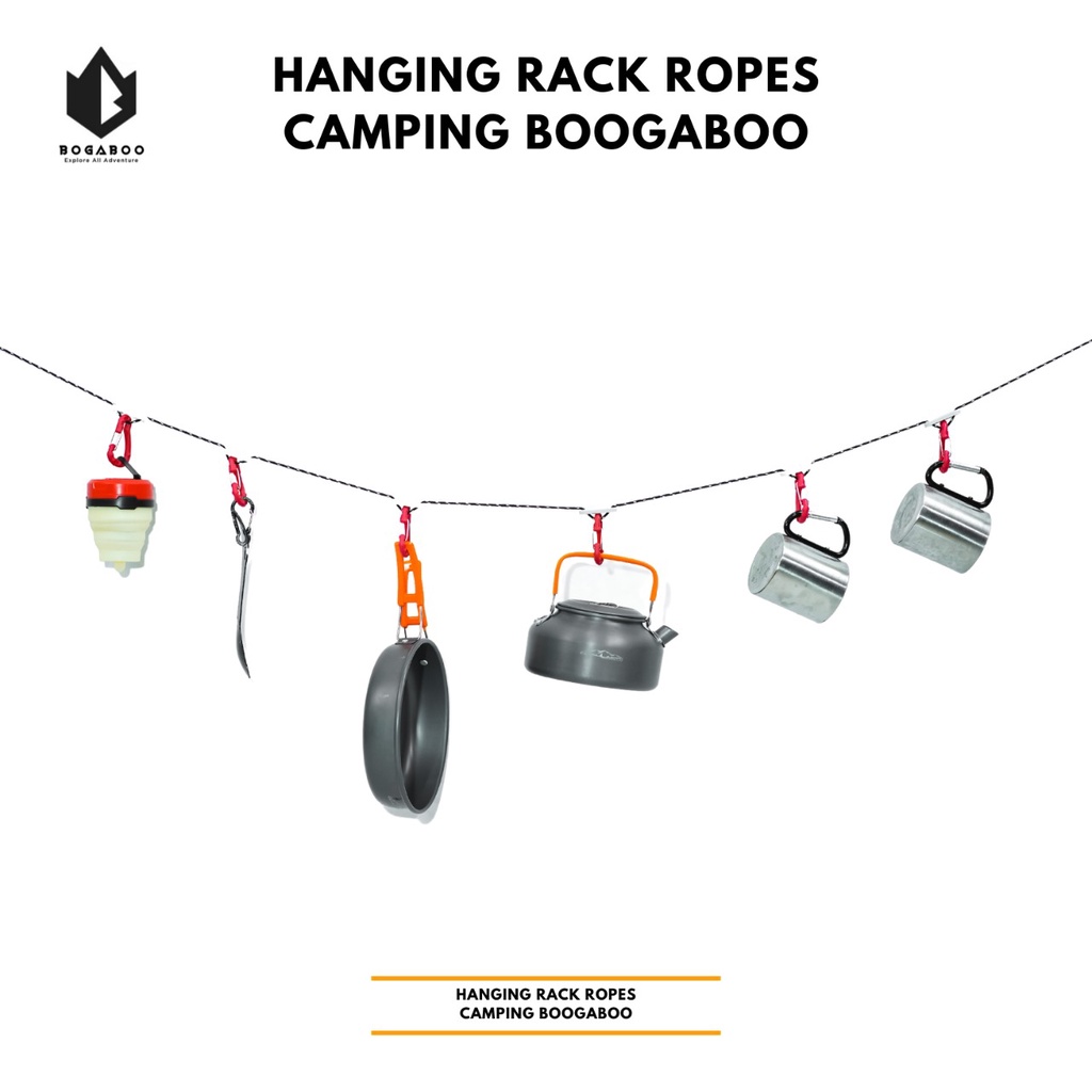 BOGABOO hanging HOOK multipurpose - jemuran - hanging rack - hanging rack ropes camping - hanging hook - guyline karabiner dan tali perusik