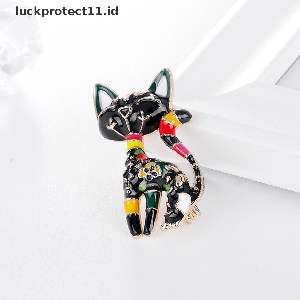 /Fashion Panas// Fashion// Angin Cina Kucing Enamel Bros Pin Bunga Warna-Warni Seni Abstrak Hewan Pin.