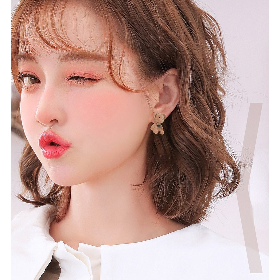 Korea Indah Beruang Coklat Beruang Kelinci Kecil Beludru Anting-Anting Mewah Sterling Silver Earrings Fashion Accesssory