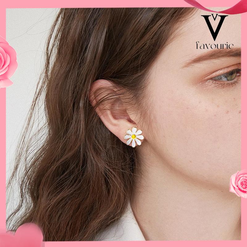 COD925 Silver Daisy Earrings Fashion Anting Pejantan Bunga Matahari Manis Segar-FA