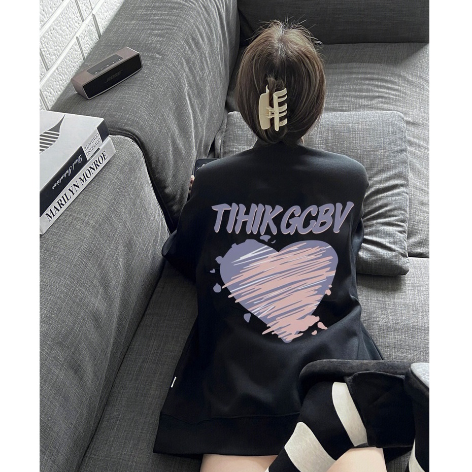 Sweater graffiti heart kaos oversize baju korean style wanita ootd A0540