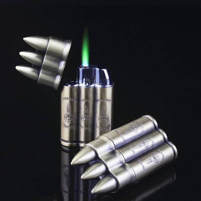 Korek Api Gas Unik Model Korek Peluru Dempet Tiga Korek Api Mancis Las Lighter Unik