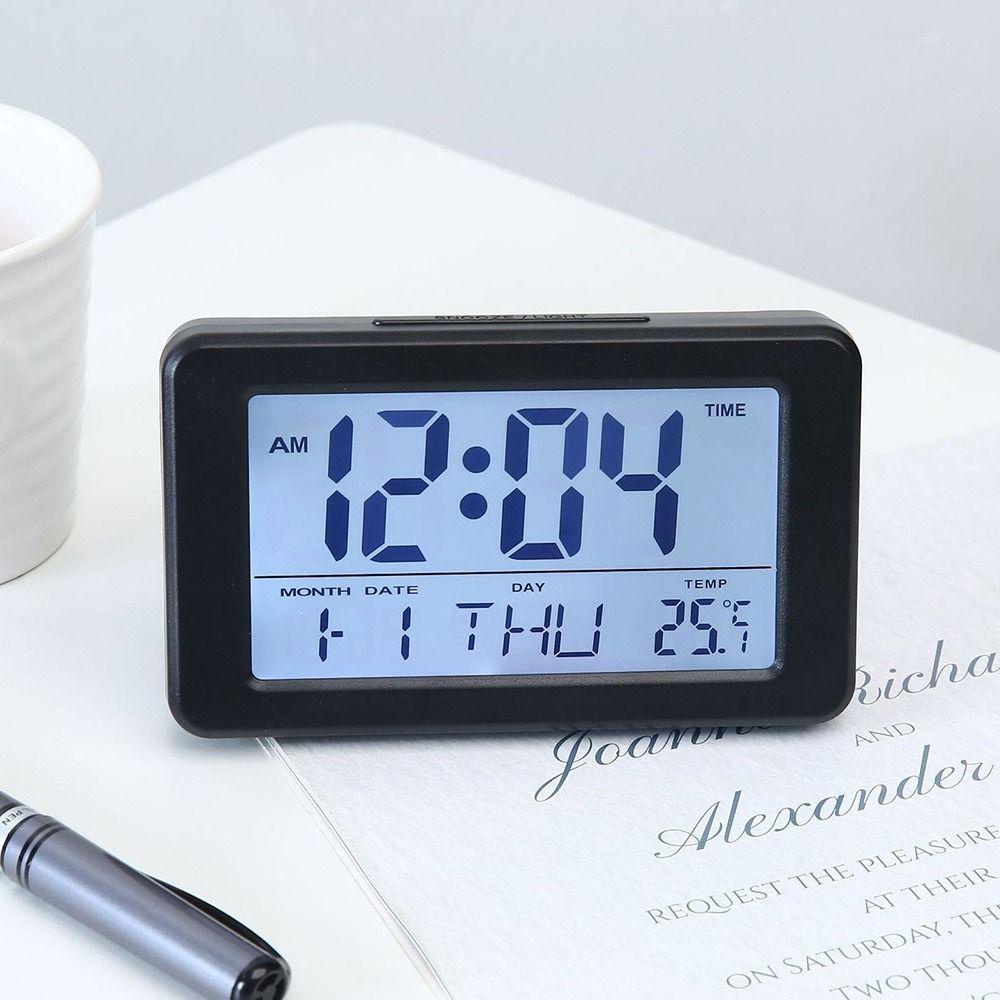 Solighter Jam Alarm Digital Backlight Kreatif Suhu Jam Angka Kalender