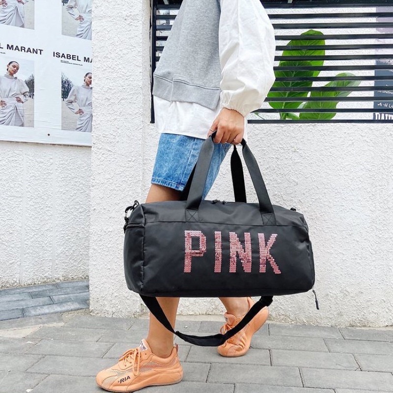 Imura | Tas Travelling Gym Duffel Bag Dufle Motif Blink Manik Borci PINK