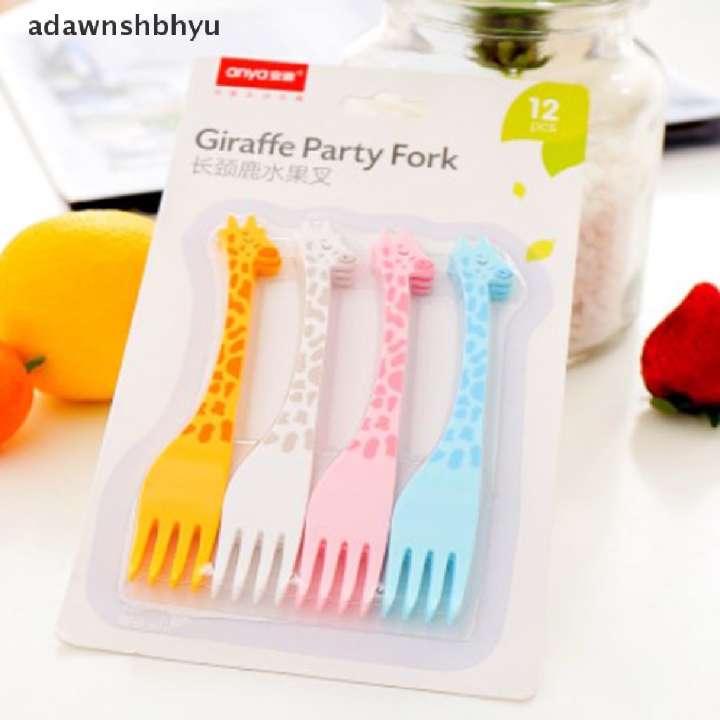 Adawnshbhyu 12pcs /set Kartun Bentuk Jerapah Pilihan Makanan Snack Buah Tusuk Gigi Garpu Gurun ID