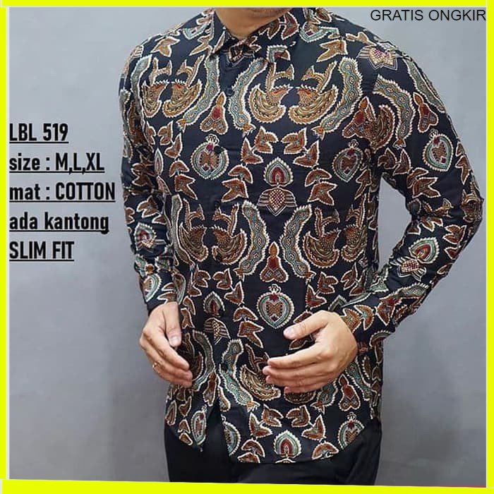 KEMEJA PRIA BATIK LENGAN PANJANG HEM BAHAN KATUN HALUS 40S LBL 519 BAJU MODERN MEWAH SLIMFIT SLIM FIT BY JAKARTA