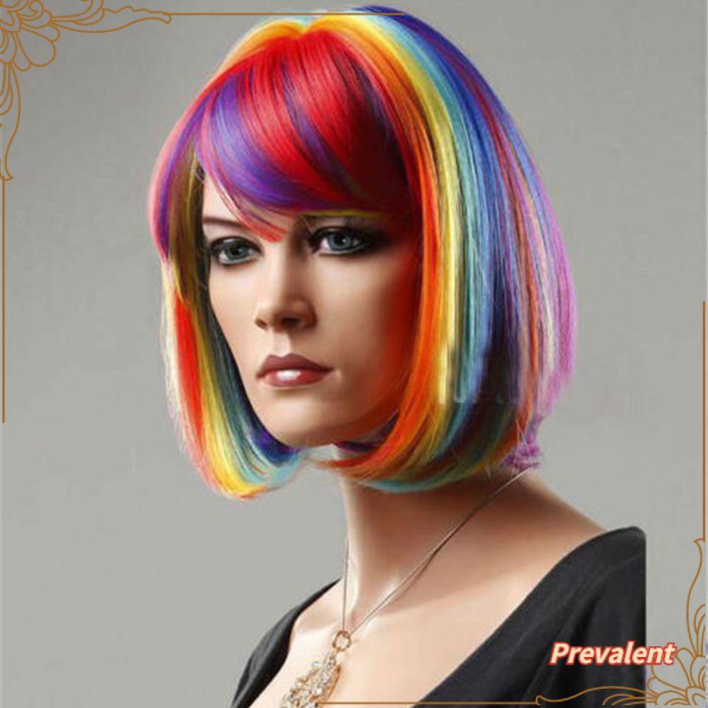 Wig Warna PREVA Rambut Palsu Pendek Perempuan Warna Warni Baru