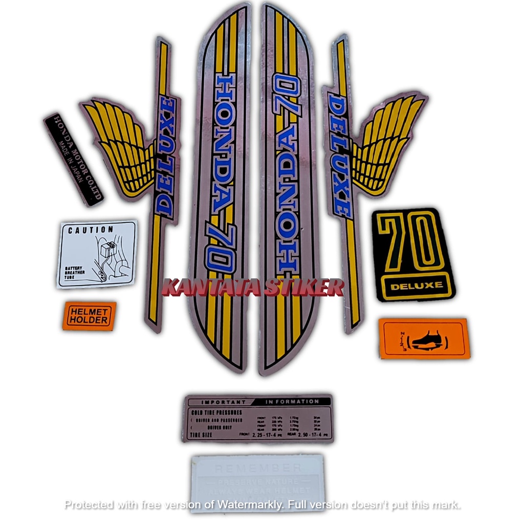 STIKER STRIPING LIS LES BODY MOTOR HONDA C70 KUNING CLASIC STANDAR FULL SET