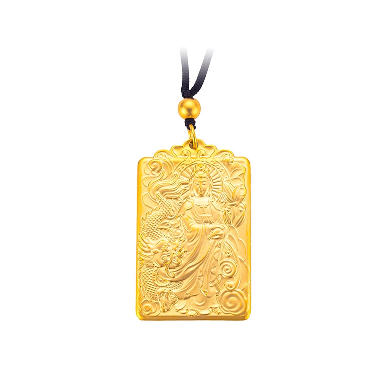 Goldkingdom Perhiasan Fashion Emas Asli Kadar 375Bangkok Aksesoris Ready Stock Lapis Emas Halus Padat Persegi Merek Guanyin Bodhisattva Liontin Untuk Pria