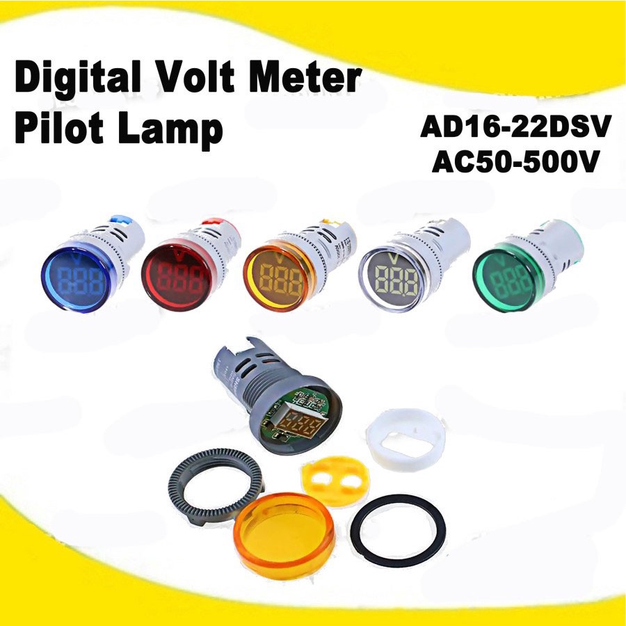 Pilot Lamp LED Dengan Indikator Volt AC 220V AD16-22DSV - lampu pilot