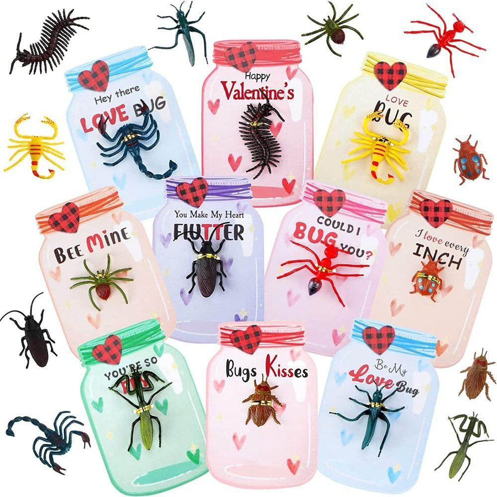 R-flower 24/30PCS Kartu Ucapan Valentine Favor Mainan Best Wishes Birthday Valentine Day with Insect