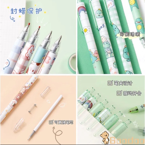 6Pcs/Set Pulpen Gel Mekanik 0.5mm / Ballpoint Mekanik / Enam pena netral kreativitas kartun lucu alat tulis sekolah dasar  -Doo