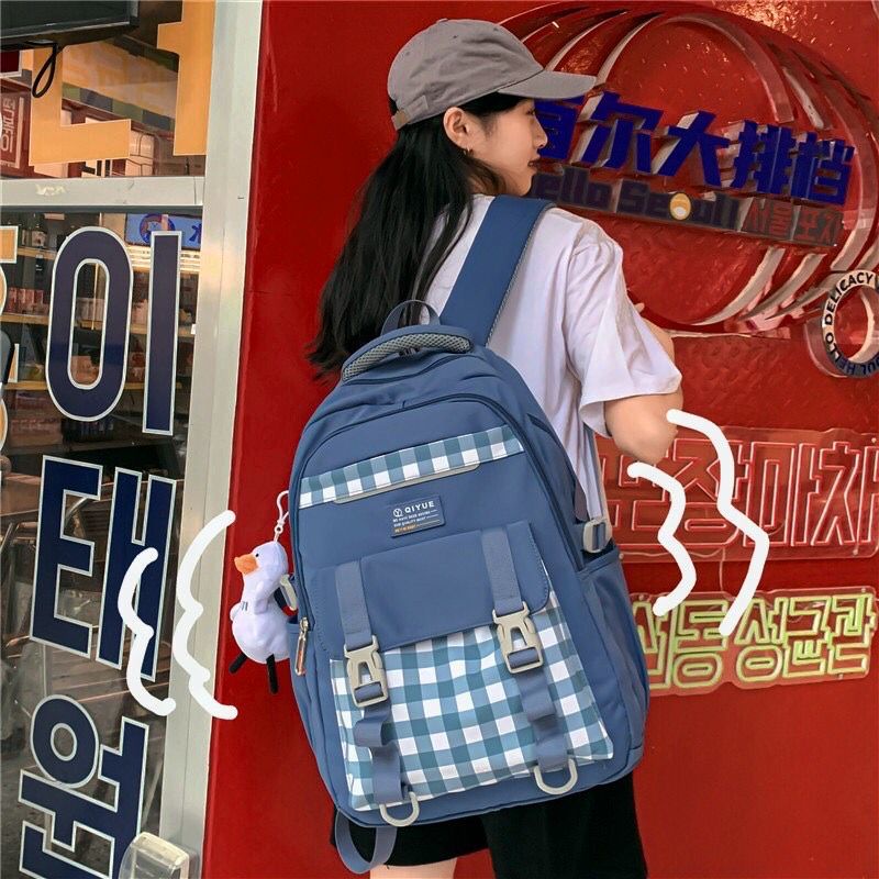 Tas ransel sekolah motif kotak kotak / tas ransel wanita pria sd smp kuliah