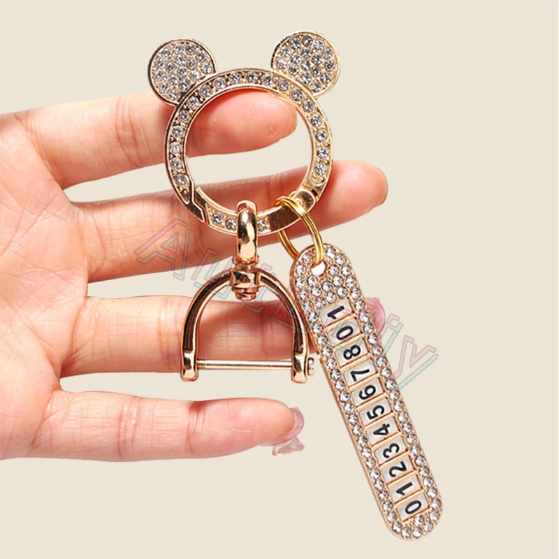 Siap Kirim Perhiasan Berlian Berkilau Beruang Berlian Berkilau Gantungan Kunci Key Ring Mickey Berlian Kunci Ring Plat Nomor Telepon Liontin Kunci Mobil DIY Aksesoris