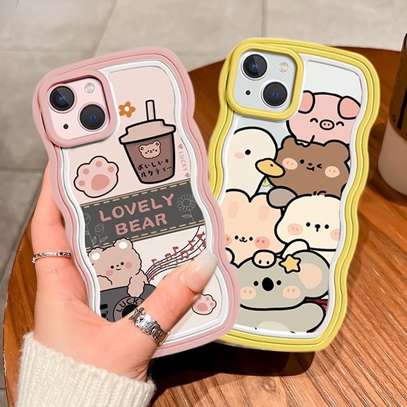 Case OPPO A17 A16 A57 2022 A77S A77 A16K A16E A95 A55 A96 A76 A12 A5s A15 A54 A7 A53 A3s A31 A52 A92 F9 F11 Reno 5F Kartun Hewan Kepala Pola Warna Pelindung Case