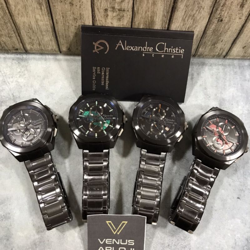Jam Alexandre Christie AC 6645 MC BIP Pria Rantai Hitam Bulat