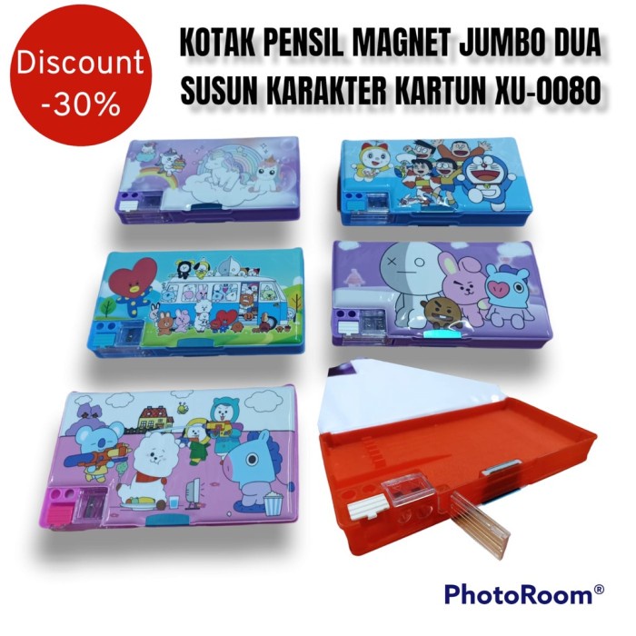

Tempat Pensil Kotak Pensil Magnet 2 Sisi Jumbo Karakter Kartun + Rautan Xu-0080