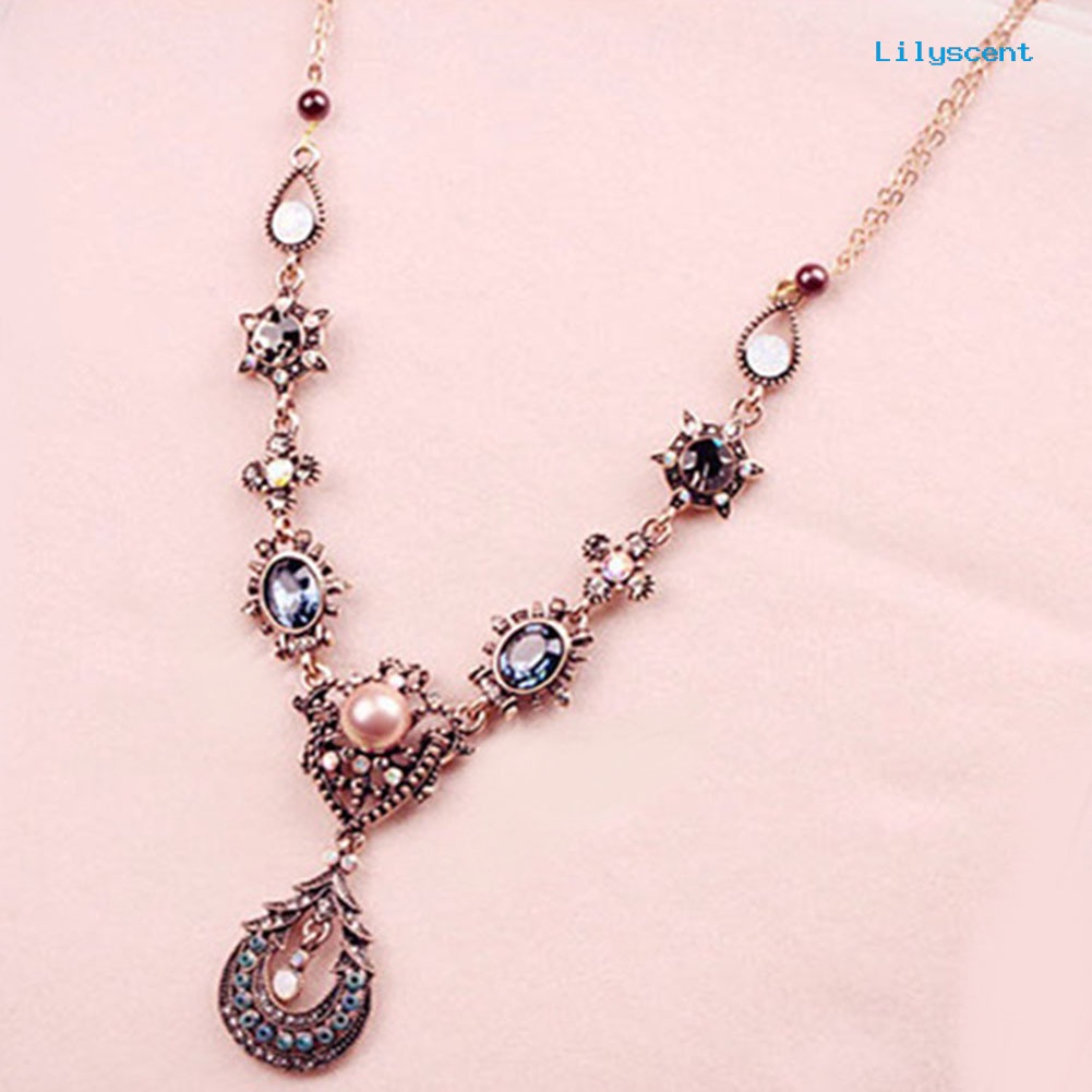 [LS]Fashion Boho Gaya Istana Gaya Shiny Rhinestone Moon Teardrop Oval Statement Necklace