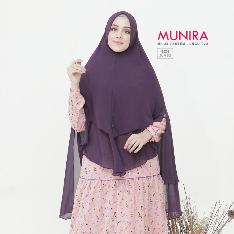 Khimar Munira MH23 Bahan Ceruty Premium Pet Busa Pet Antem Tipis Model Belah Samping