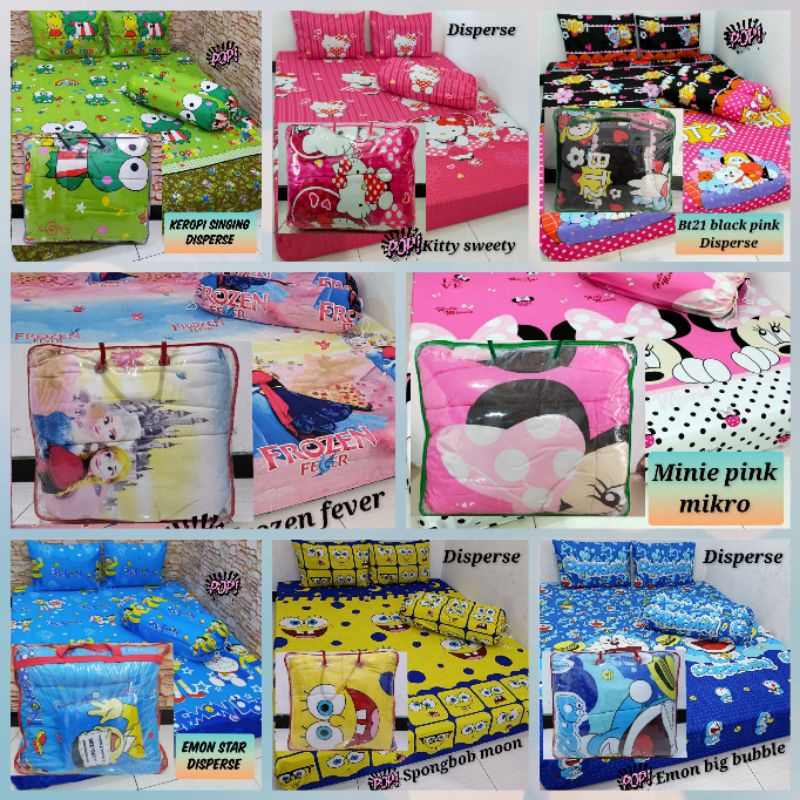 MONALISA - Bedcover Sprei King 180 Queen 160 Motif KARTUN ANIME ANAK KERROPI HELLO KITTY BT21 BTS AR