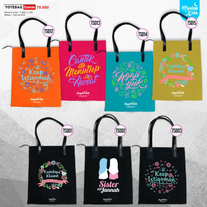 Moslemkids Tas Totebag  Dewasa Muslimah Canvas Super ORI, ASLI Stylish Style Daily Wear