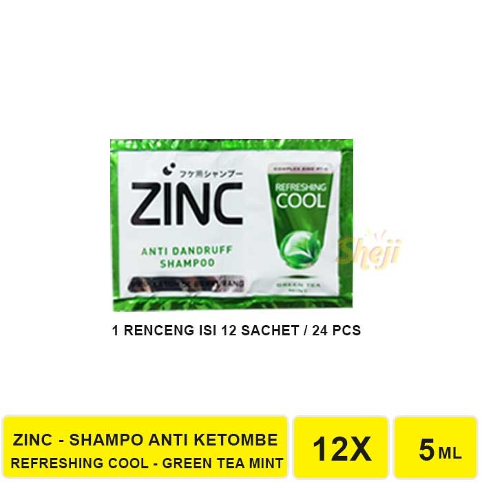 SHAMPO ZINC SACHET 1 RENCENG ISI 12 SACHET / SHAMPO ANTI KETOMBE ZINC - Hijau