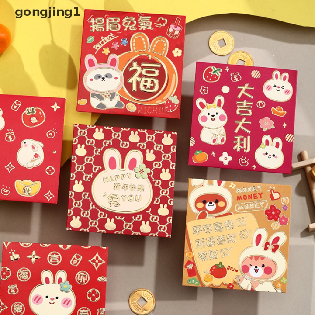 Ggg 6pcs Amplop Imlek 2023kelinci Merah New Year Red Packet Spring Festival Kantong Uang Hongbao Merah Hadiah Amplop ID