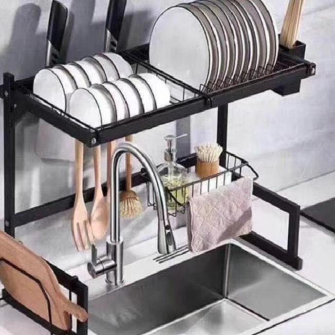 (Serba Serbi)Rak Wastafel Dapur Rak Cuci Piring Stainless 65cm/Rak Piring 2 Susun Peralatan Dapur Rak Stainless