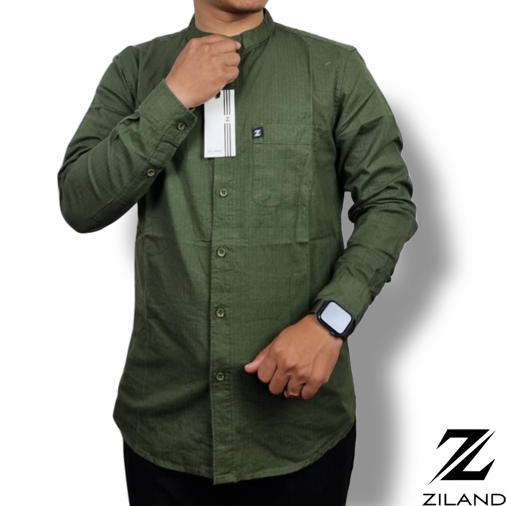 Kemko Dewasa ZILAND 011 Kemeja Koko Pria Lengan Panjang Polos Hijau Army Katun Sigaret Premium Ada Ukuran Jumbo High Quality