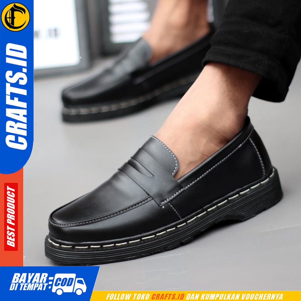 CRAFTS vay - Sepatu Loafers Docmart Formal Casual Kerja Hitam Pria