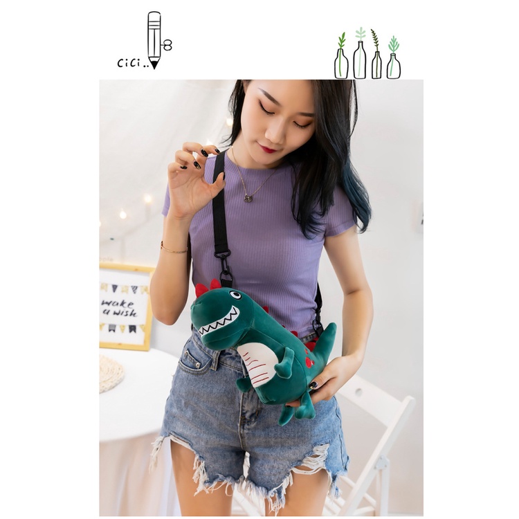 BARANG IMPORT Tas Selempang bulu Lucu Gadis Baru Jepang dan Korea Kartun Gadis Tas Bahu Kecil Dinosaurus kwalitas tinggi
